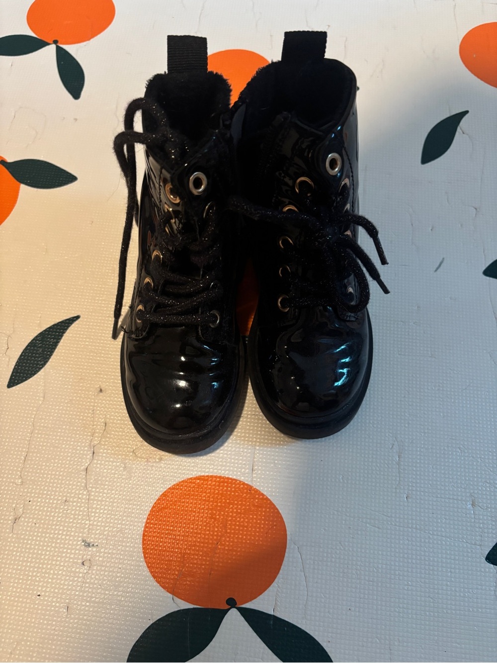 H&M Black Patent Lace-Up Kids Ankle Boots